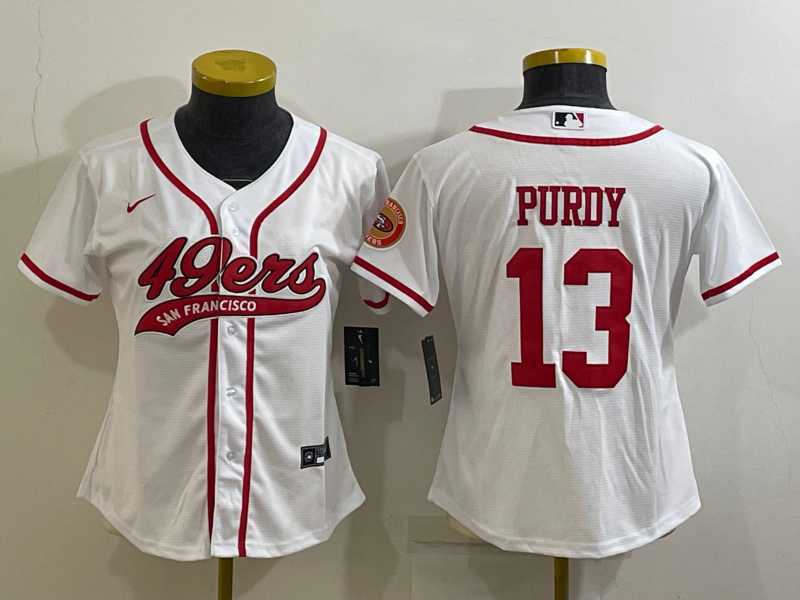 Women%27s San Francisco 49ers #13 Brock Purdy White With Patch Cool Base Stitched Baseball Jersey